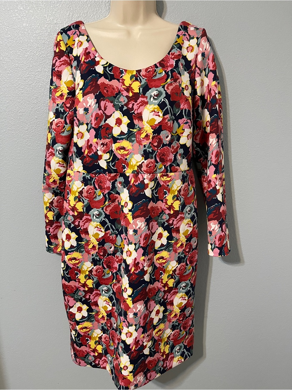 Betsey Johnson Floral Bodycon Sheath Dress Long Sleeve Cocktail Midi Size 14 - Picture 2 of 8